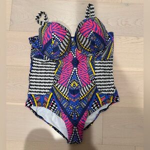 Swimsuits For All Pink Black and White tribal pattern Swimsuit